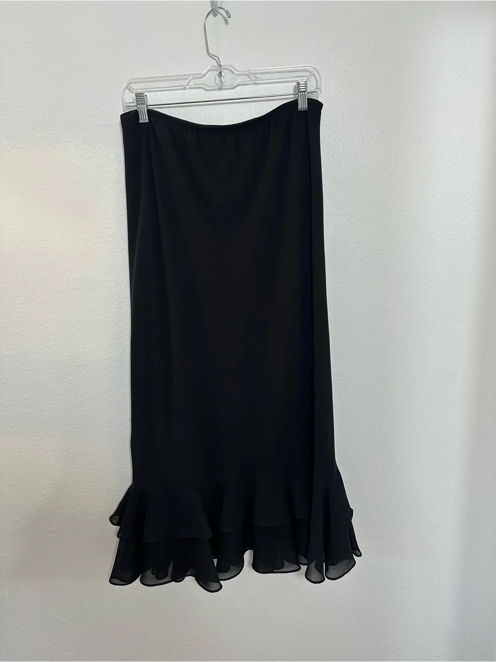 Vintage Dressbarn Y2K Black Ruffle-Hem Maxi Skirt Rosette Chiffon Size L - Picture 12 of 12